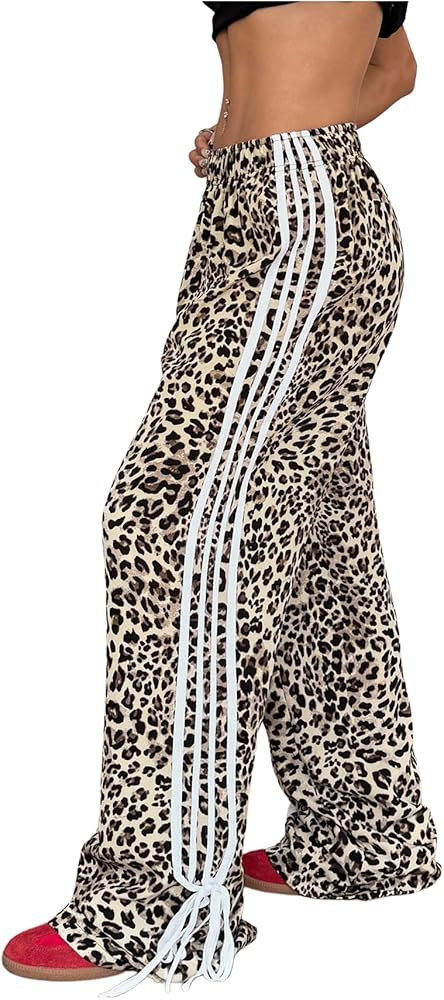 Verdusa Women's Loose Wide Leg Pants Tie Side Striped Elastic Waist Trousers | Amazon (US)