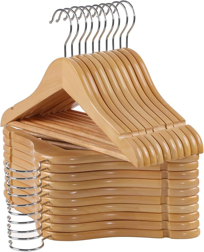 Kids Wooden Hangers - 20 Pack, Natural Solid Wood Baby Hangers with Smooth Finish, Precisely-Cut ... | Amazon (US)