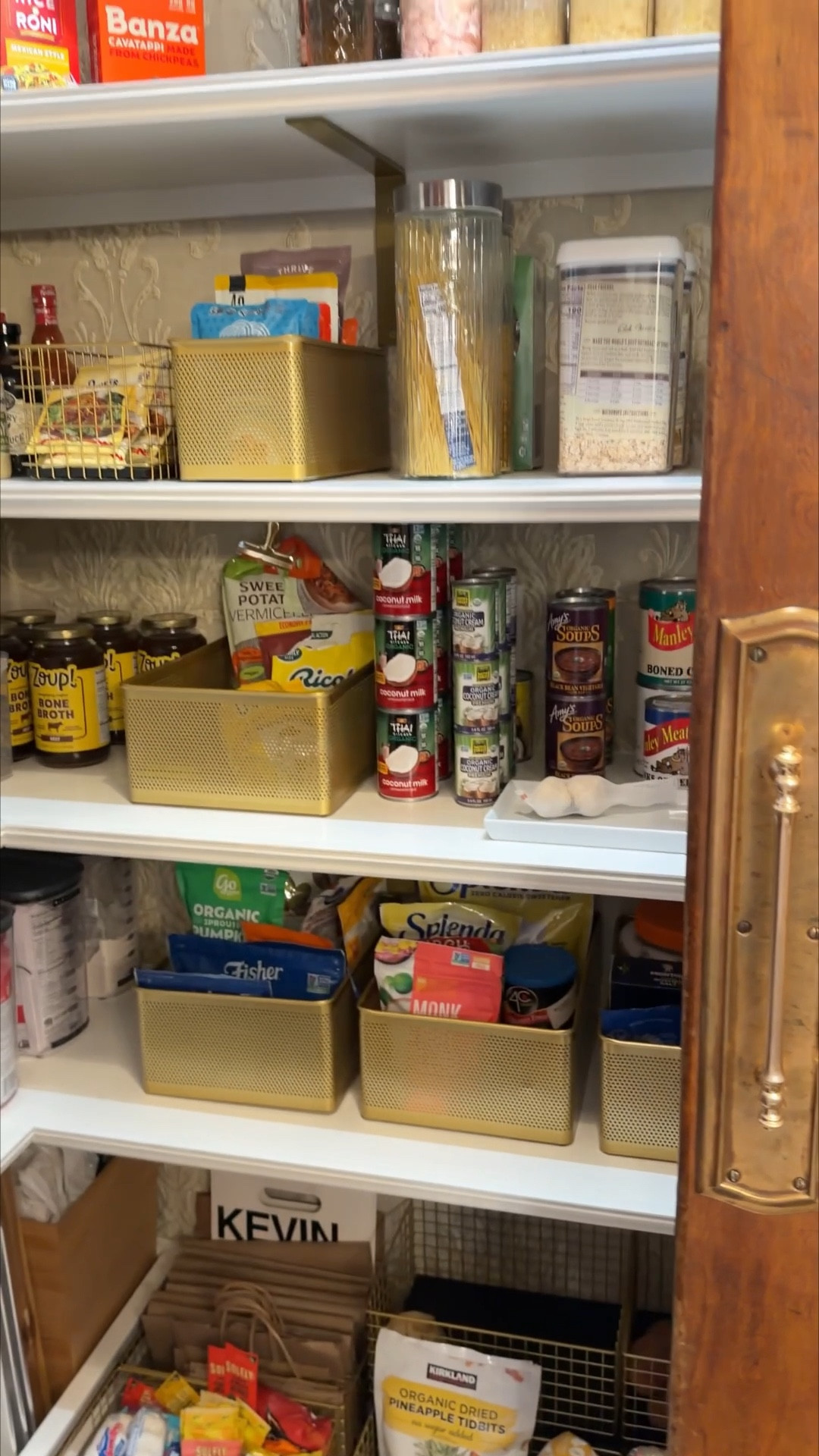 Found a few items @thecontainerstore to organize our kitchen. These gold baskets are 🤩 #thecontainerstore #ad #paidlink