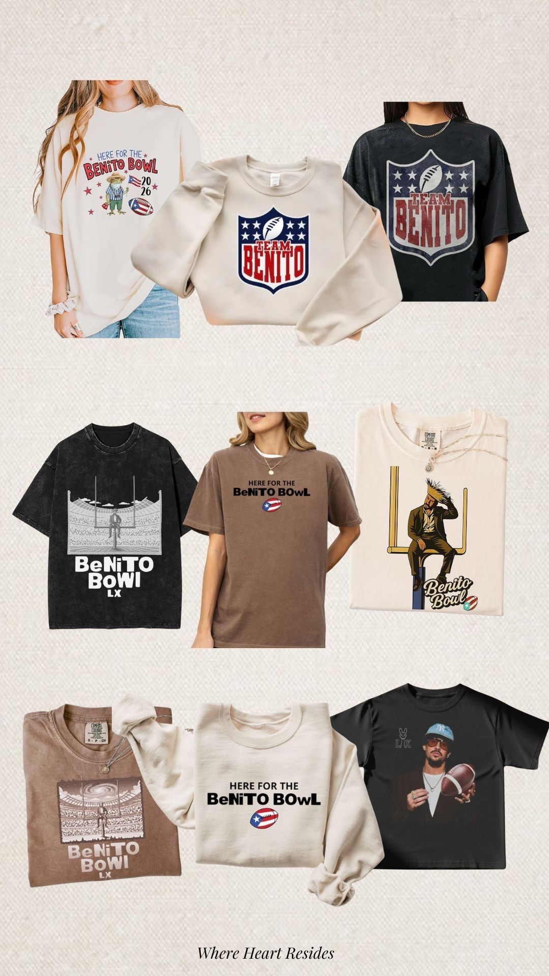 I heard there’s a football game happening during the Bad Bunny concert this year 😆 linking some cute t-shirts/sweatshirts I found while browsing for things to wear for a watch party 💃🏽 