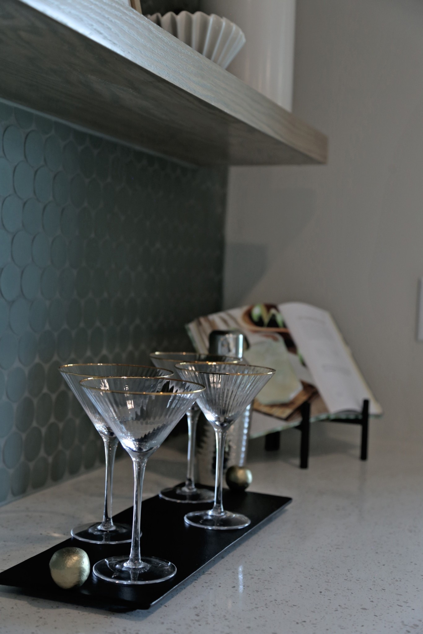 I might be biased, but these glasses make the perfect accent! glassware, glass tray, color wall, books, book stands, Home styling  

#LTKFamily #LTKHome #LTKStyleTip