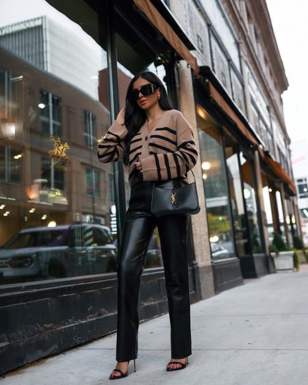 Fall outfit ideas on sale
Rails camel and black striped cardigan wearing an XS
Take 25% off my Agolde vegan leather pants - wearing a 23
Tom Ford heels size up by 1/2
