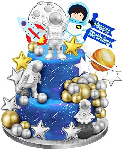 24 Pcs Astronaut Space Cake Toppers Outer Space Cake Toppers Decoration Astronaut Figurines Plane... | Amazon (US)