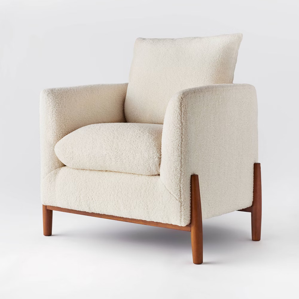 Elroy Sherpa Accent Chair with Wood Legs Cream - Threshold designed with Studio McGee | Target