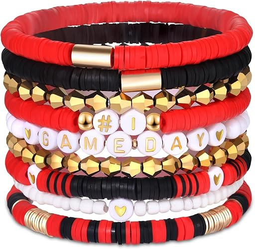 9 Pack Game Day Bracelets for Women Stackable Heishi Beaded Stretch Bracelet Football Sport Fan B... | Amazon (US)