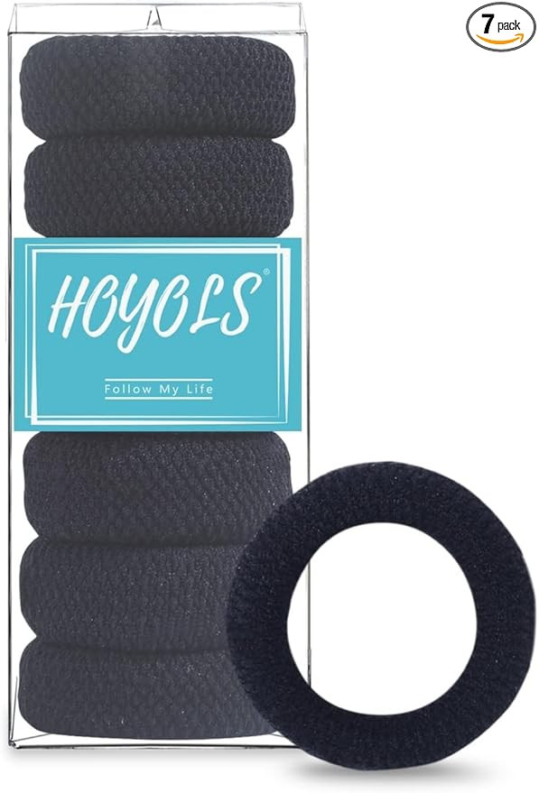 Amazon.com : HOYOLS Large Black Hair Ties for Thick Hair, Soft Seamless Cotton Ponytail Holders, ... | Amazon (US)