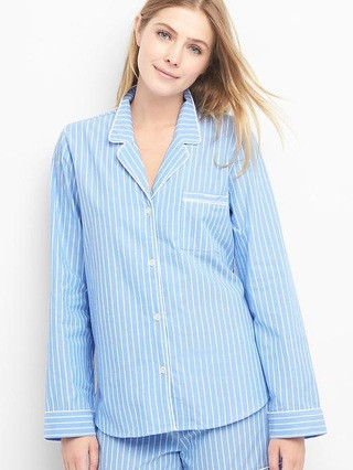 Gap Women Stripe Poplin Sleep Shirt Size L - Basic stripe lt blue | Gap US