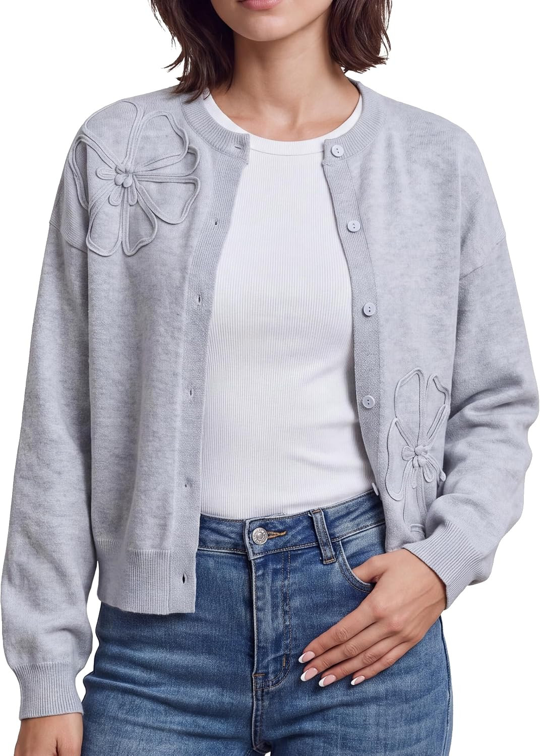 Women's Wool Cardigan Sweater 3D Floral Button Down Cardigan | Amazon (US)
