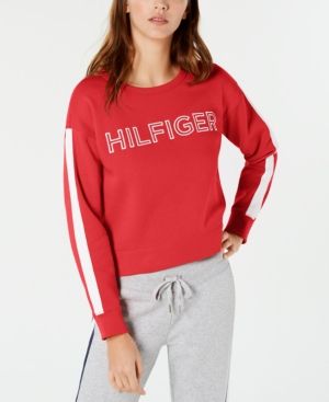 Tommy Hilfiger Striped-Sleeve Logo Fleece Sweatshirt | Macys (US)