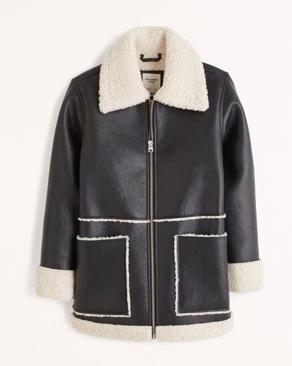 Vegan Leather Shearling Jacket | Abercrombie & Fitch (US)