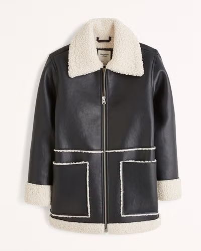 Sherpa-Lined Vegan Leather Shearling Jacket | Abercrombie & Fitch (US)