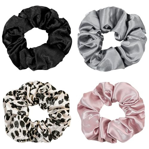 Silk Hair Ties for Girls and Women: Chic Satin Scrunchies, Large and Cheetah Print, Soft Ponytail Holders for Thick and Curly Hair - No Creases, Gentle on Hair | Amazon (US)