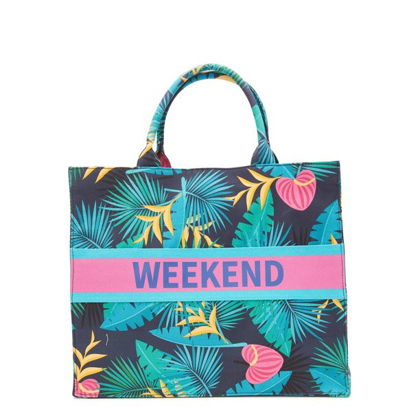 No Boundaries Women's Weekend Canvas Beach Print Tote Handbag, Dark Navy | Walmart (US)