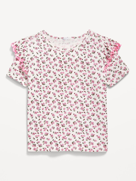 Fitted Printed Ruffle-Trim Rib-Knit Top for Toddler Girls | Old Navy | Old Navy (US)