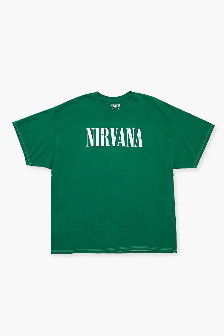 Women's Nirvana Graphic T-Shirt in Green, 2X | Forever 21