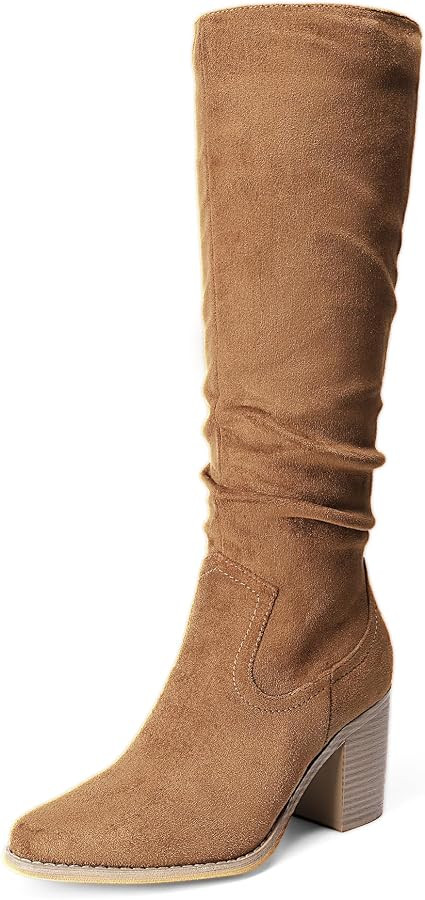 DREAM PAIRS Women's Slouchy Knee-High Chunky Heel Boots | Amazon (US)