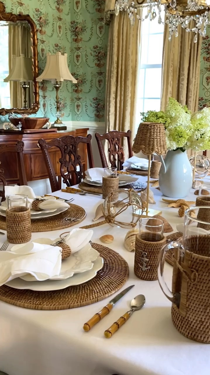 Dive into summer elegance with my ocean-themed tablescape, spotlighting the exquisite Wicker Anchor Collection gifted from @VagabondHouse 🐚. These handcrafted beauties blend handwoven wicker with maritime charm, making each meal feel like a seaside celebration. Perfect for those who love unique, artisanal accessories that tell a story. Here’s to transforming everyday moments into special memories with natural artistry and coastal vibes! ⚓️✨

#LTKStyleTip #LTKVideo #LTKHome