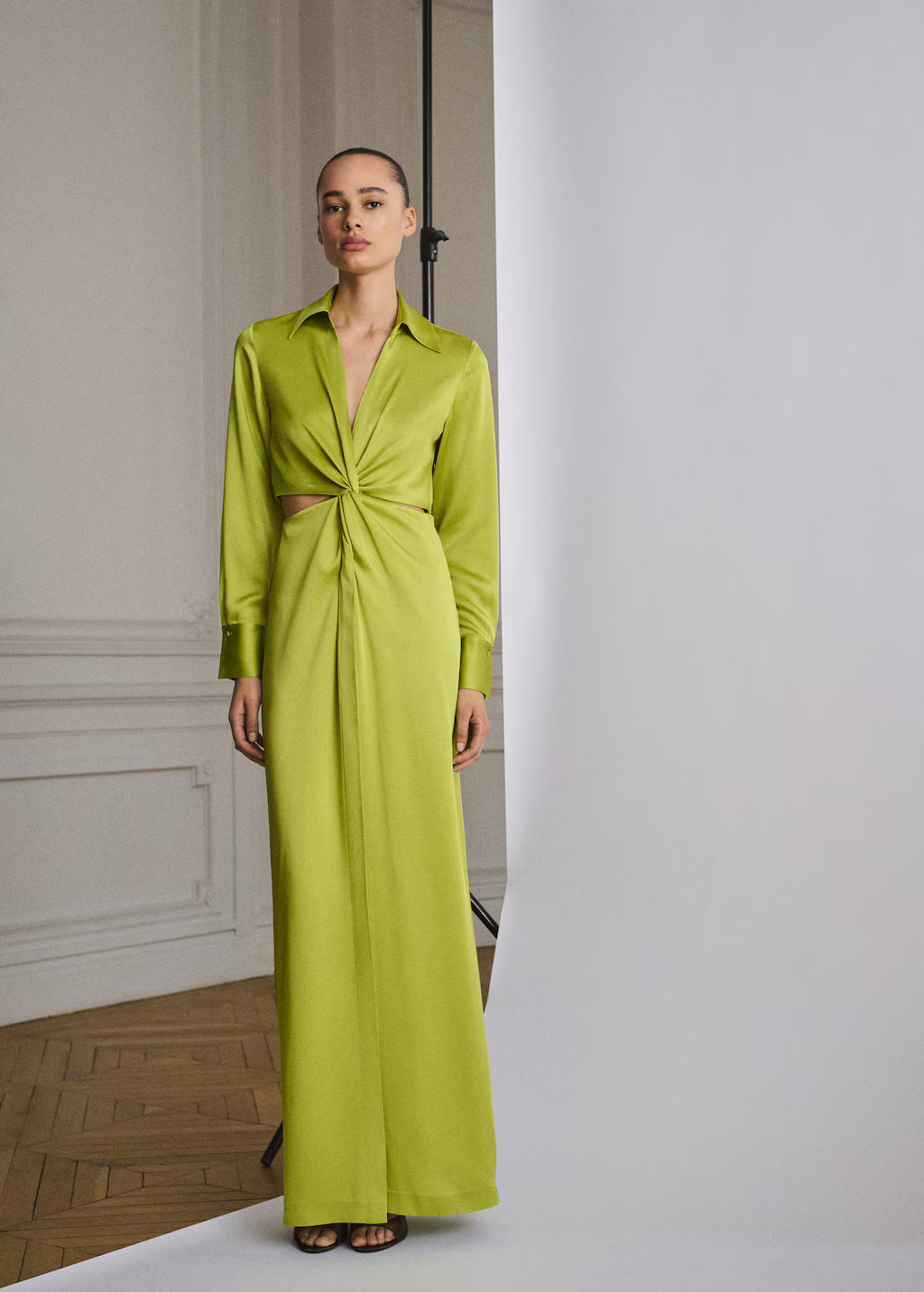 Draped shirt dress with side openings lime - Women - 2 - MANGO | Mango (US/MX/AU)