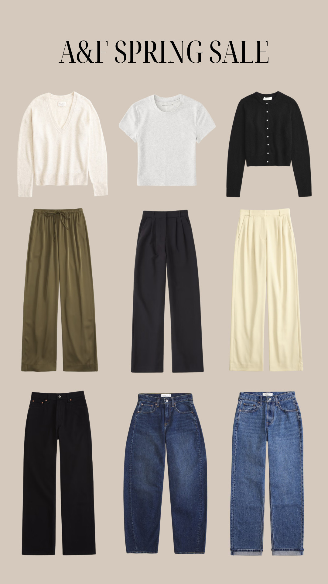 Shop my favourites from the Abercrombie Spring Sale
LTK Denim, Knitwear, Grey Baby Tee, Green Satin Trousers 

 #LTKspring #LTKgiftguide #LTKworkwear