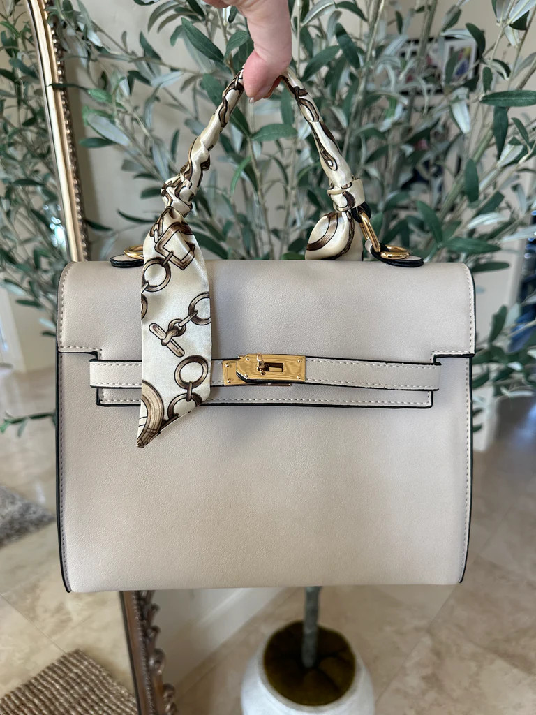 NEW!! Icon Structured Top handle Purse in Ivory | Glitzy Bella