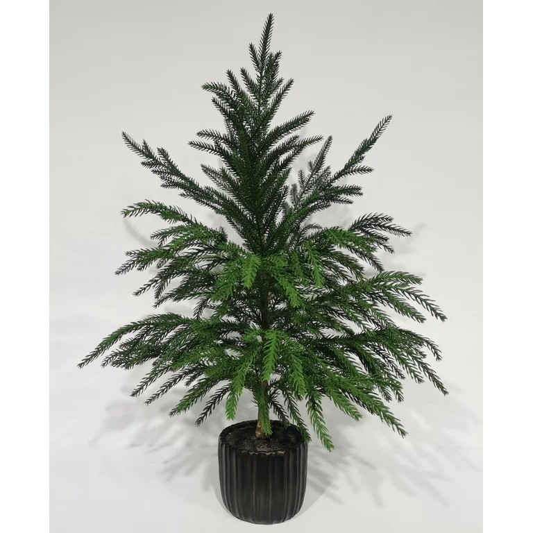Downswept Pine Tree Arrangement in Black Pot Christmas Tabletop Decoration, Green, 25", by My Tex... | Walmart (US)
