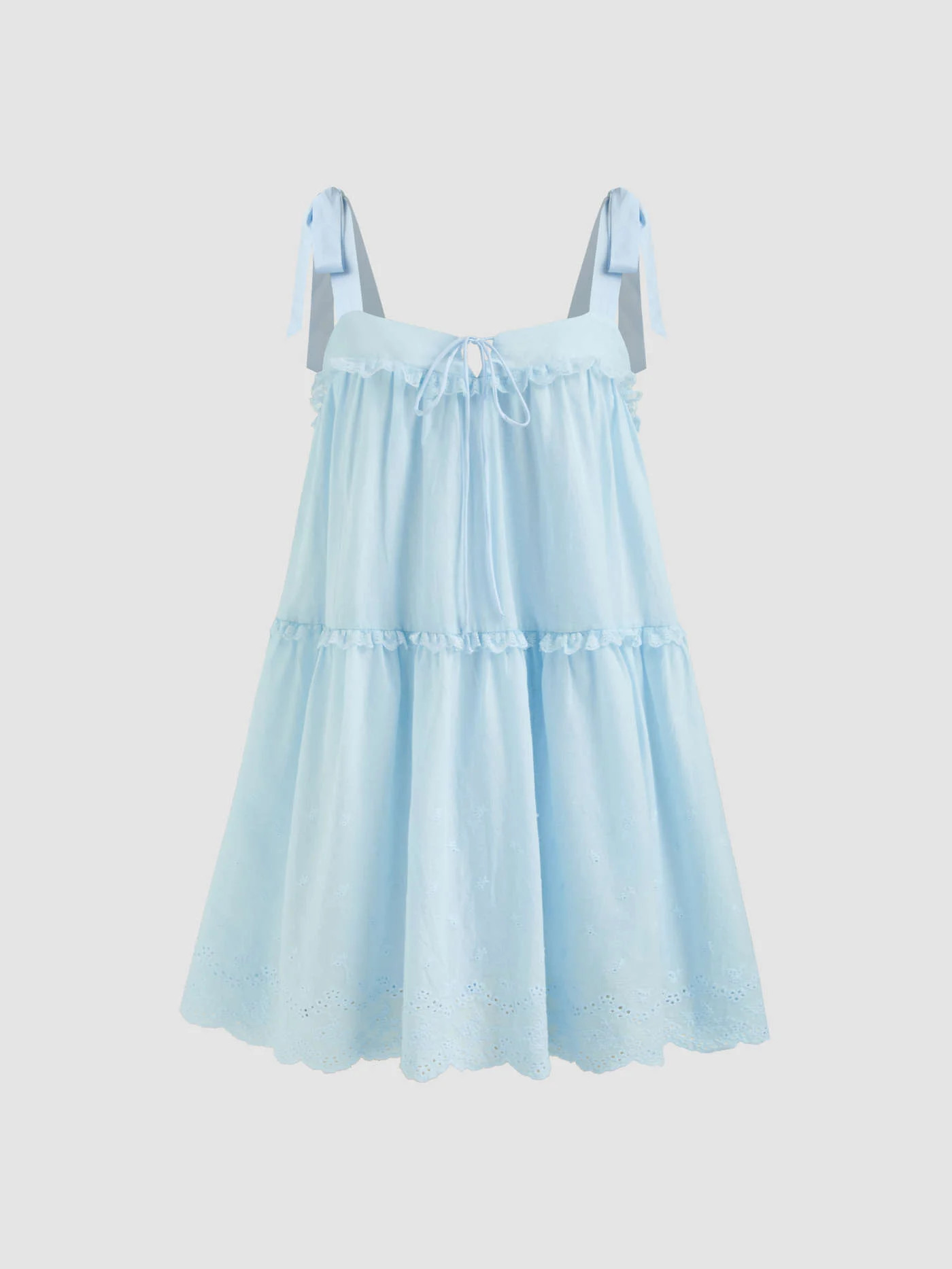100% Cotton Square Neck Babydoll Ruffle Knotted Mini Dress... | Cider
