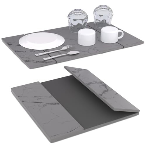 Dish Drying Mats for Kitchen Counter,Collapsible Stone Mat for Kitchen,Superb Absorbent Diatomaceous Earth Dish Drying Mat,Large Dish Mats for Drying Dishes,24"(L)×16"(W),Marble Grey | Amazon (US)
