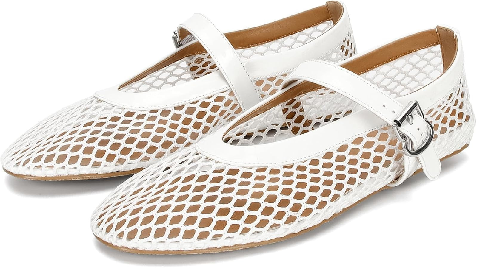 DOEYG Mesh Ballet Flats for Women Buckle Strap Comfy Casual Office Fishnet Ballerina Flat Shoes | Amazon (US)