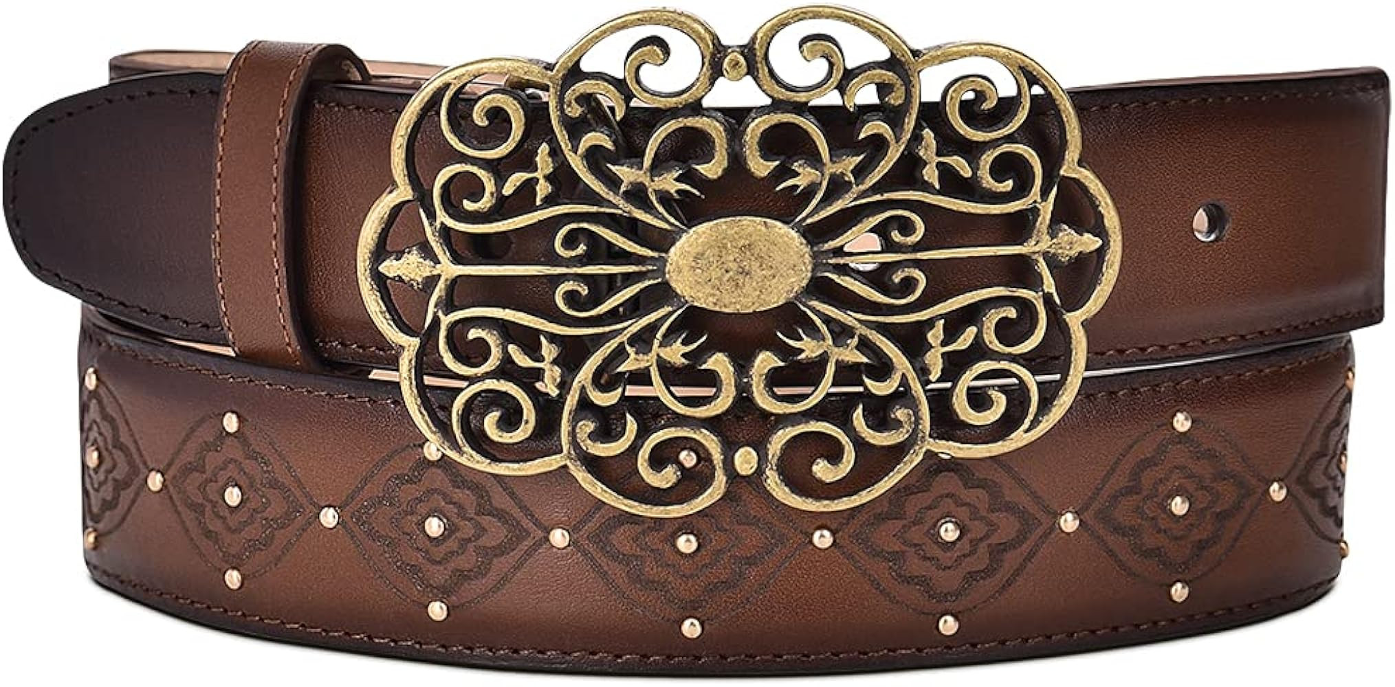 Cuadra women's western belt in bovine leather with studs brown | Amazon (US)