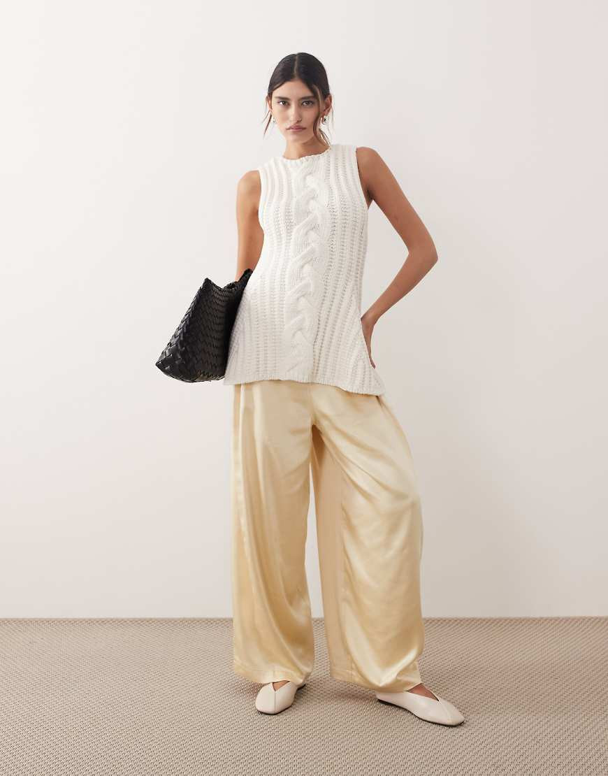 ARRANGE satin wide leg pants in cream-White | ASOS (Global)