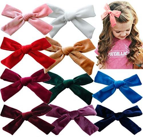 Amazon.com: Big Hair Bows Girls Toddler Velvet 5 inches 10 PCS Hair Clips for Girls Alligator Bab... | Amazon (US)