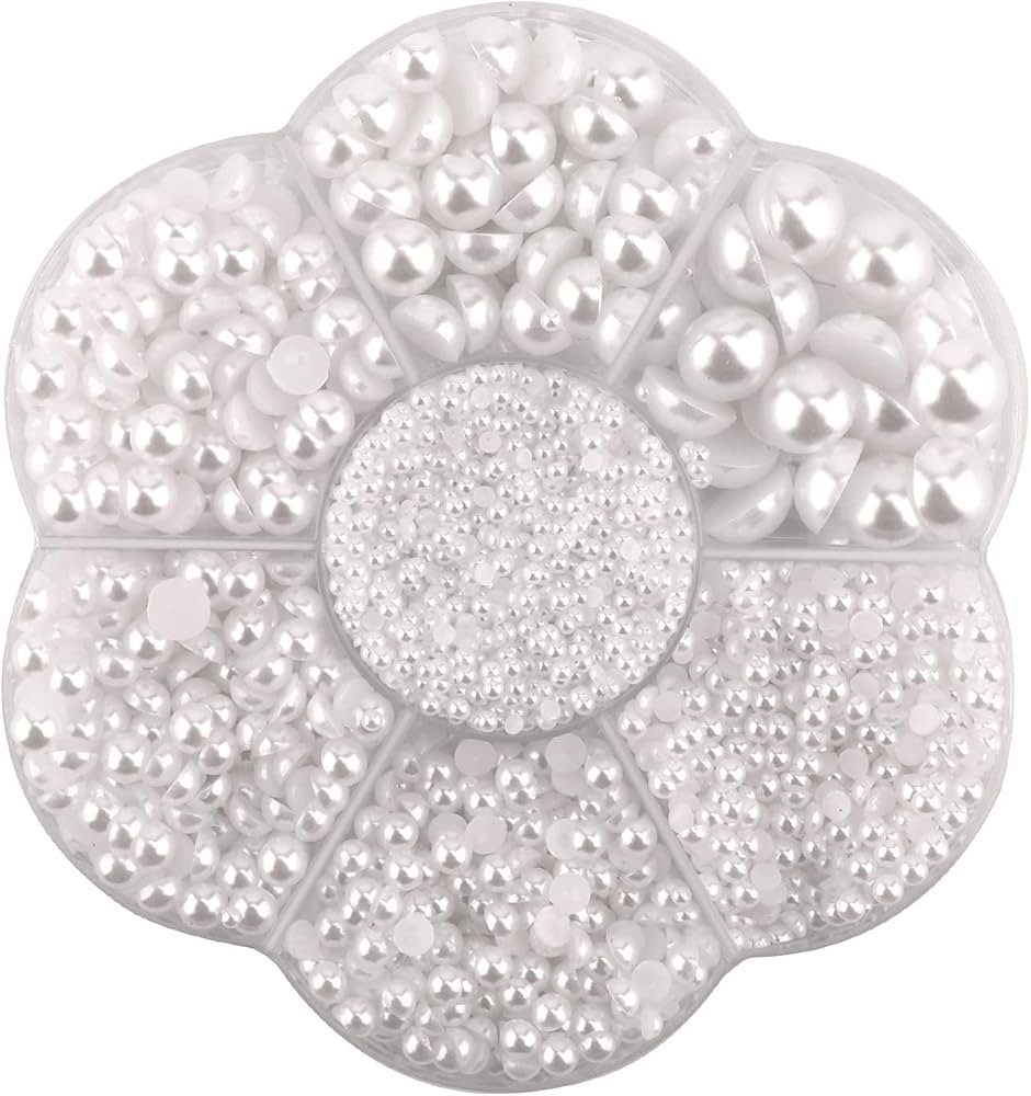 SAVITA 5600Pcs 2/3/4/5/6/8/10mm White Flat Back Pearl Half Round Pearls Beads Satin Luster Loose ... | Amazon (US)