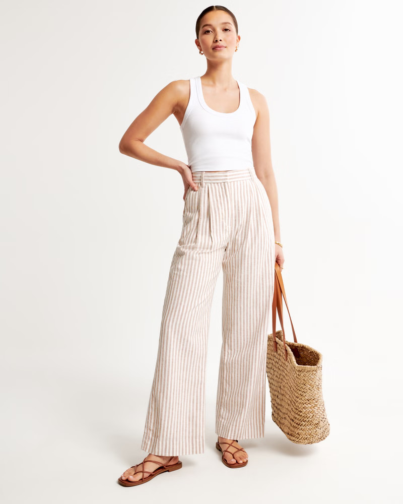 Linen-Blend Tailored Wide Leg Pant | Abercrombie & Fitch (US)