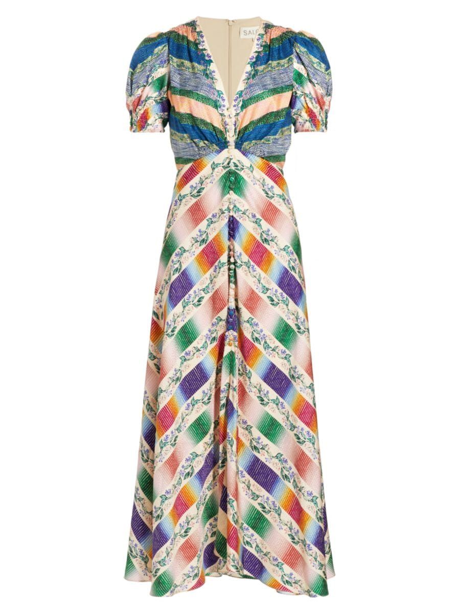 Lea Chevron Silk Satin Maxi Dress | Saks Fifth Avenue