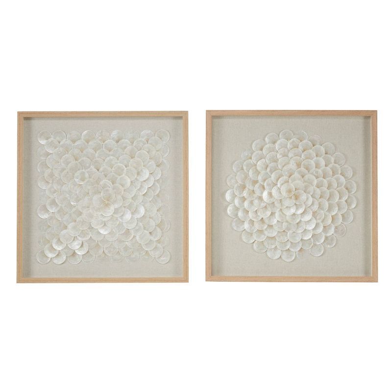 (Set of 2) 23.5" Square Shell Shadow Boxes Coastal Wall Art Natural/White - Olivia & May | Target