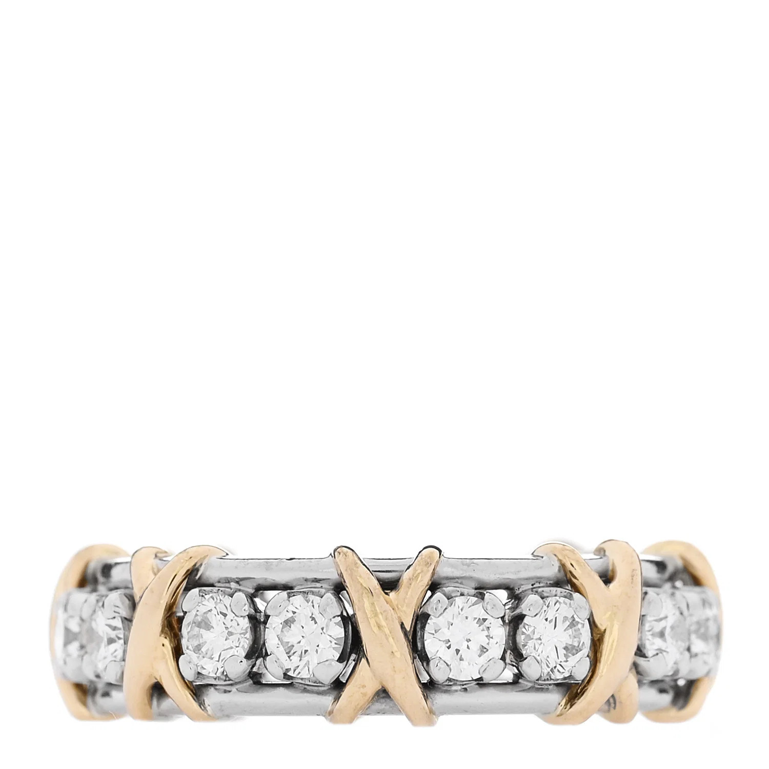Platinum 18K Yellow Gold Diamond Schlumberger Sixteen Stone Ring 53 6.5 | FASHIONPHILE (US)
