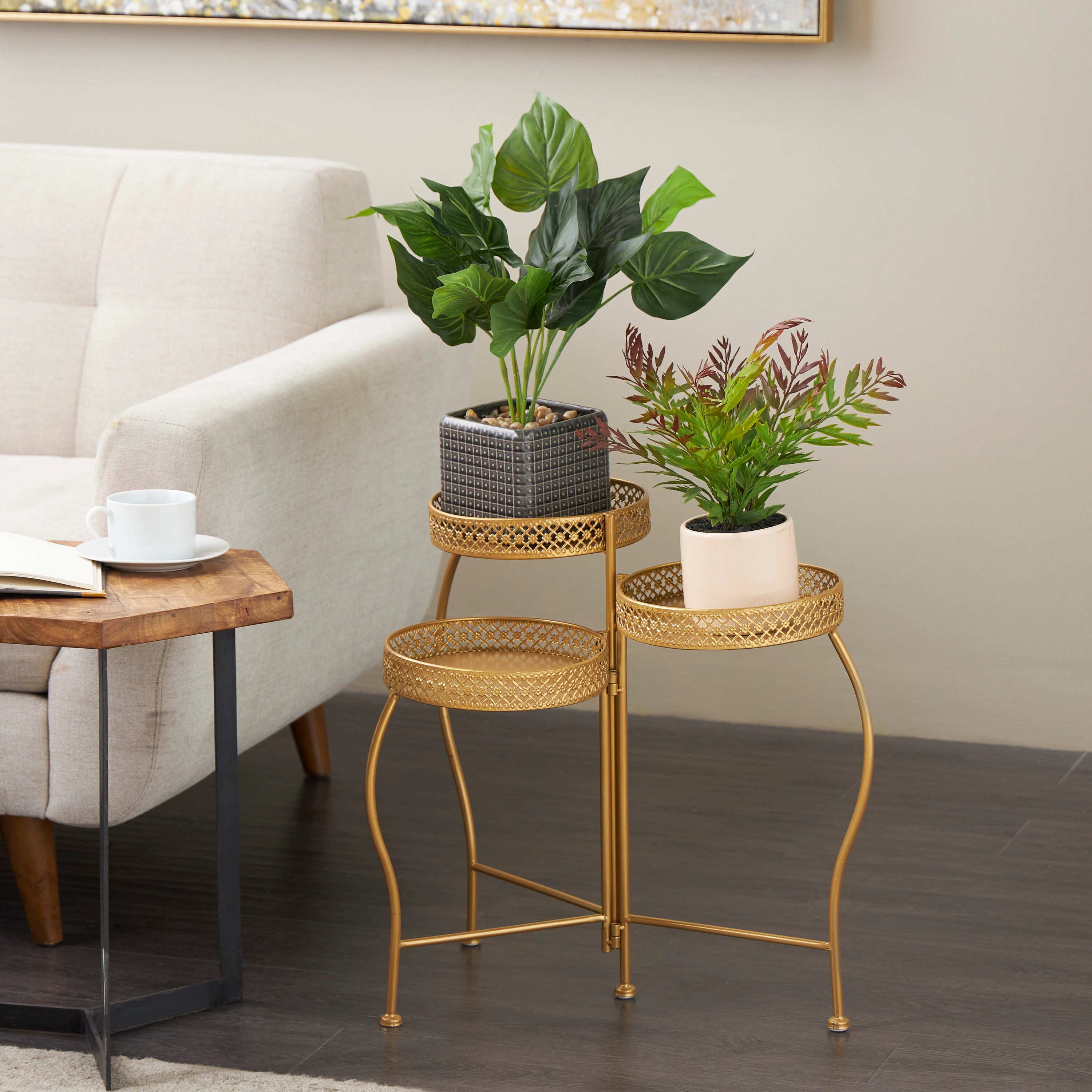 Grayson Lane 19.9-in H x 17.15-in W Gold Curved Folding Indoor/Outdoor Round Steel Plant Stand one_size | 822364 | Lowe's