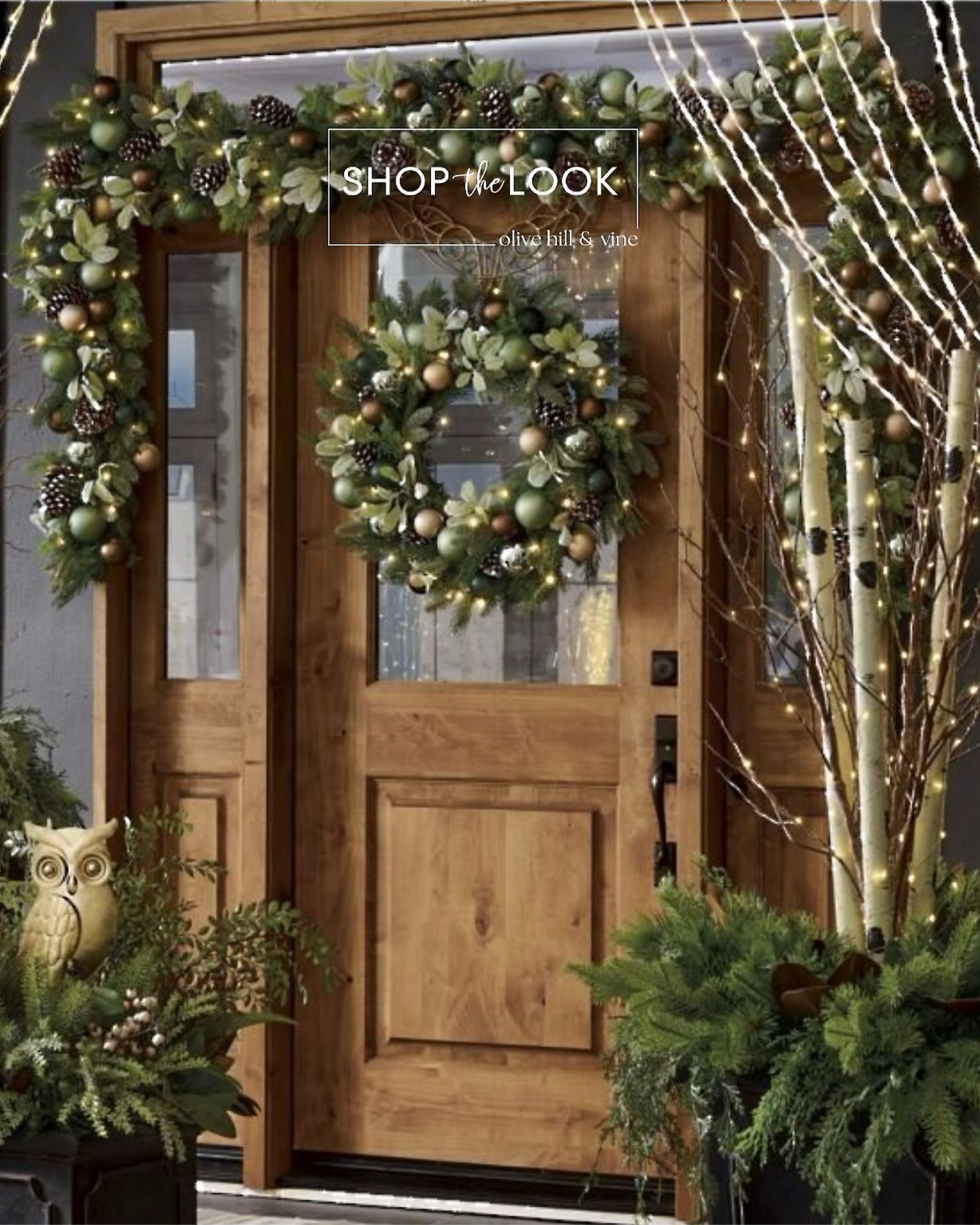 Get into the festive spirit with this chic outdoor holiday setup. A matching wreath and garland blend mixed evergreen, lamb's ear, and bulbs in hues from sage to deep forest, with subtle touches of warm gold. The light curtain adds a soft, magical glow, perfect for cozy winter evenings. 

#LTKHoliday #LTKSeasonal #LTKHome