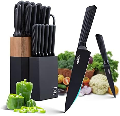 Kitchen Knife Set, 18-Pieces Chef Knife Set With Block, Elegant Black Knife Set, German Stainless St | Amazon (US)