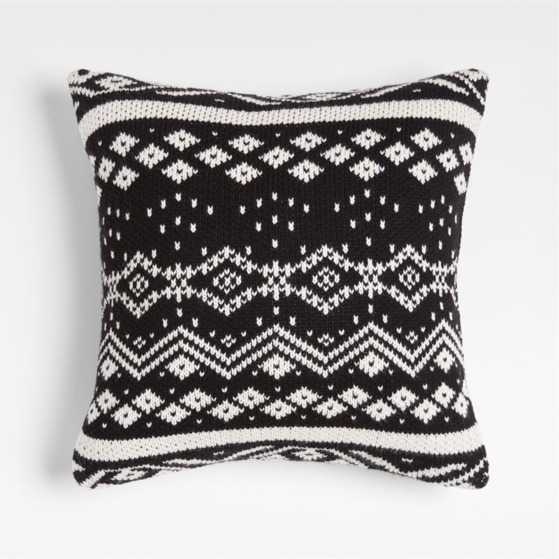 Holiday Knit 20" Black and White Pillow with Feather-Down Insert | Crate and Barrel | Crate & Barrel
