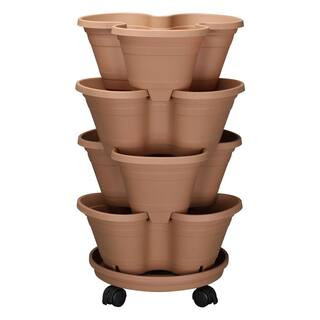 15 in. Terracotta Landan Self-Watering Vertical Resin Planter with Caddy Wheels-Holds up to 12 Di... | The Home Depot
