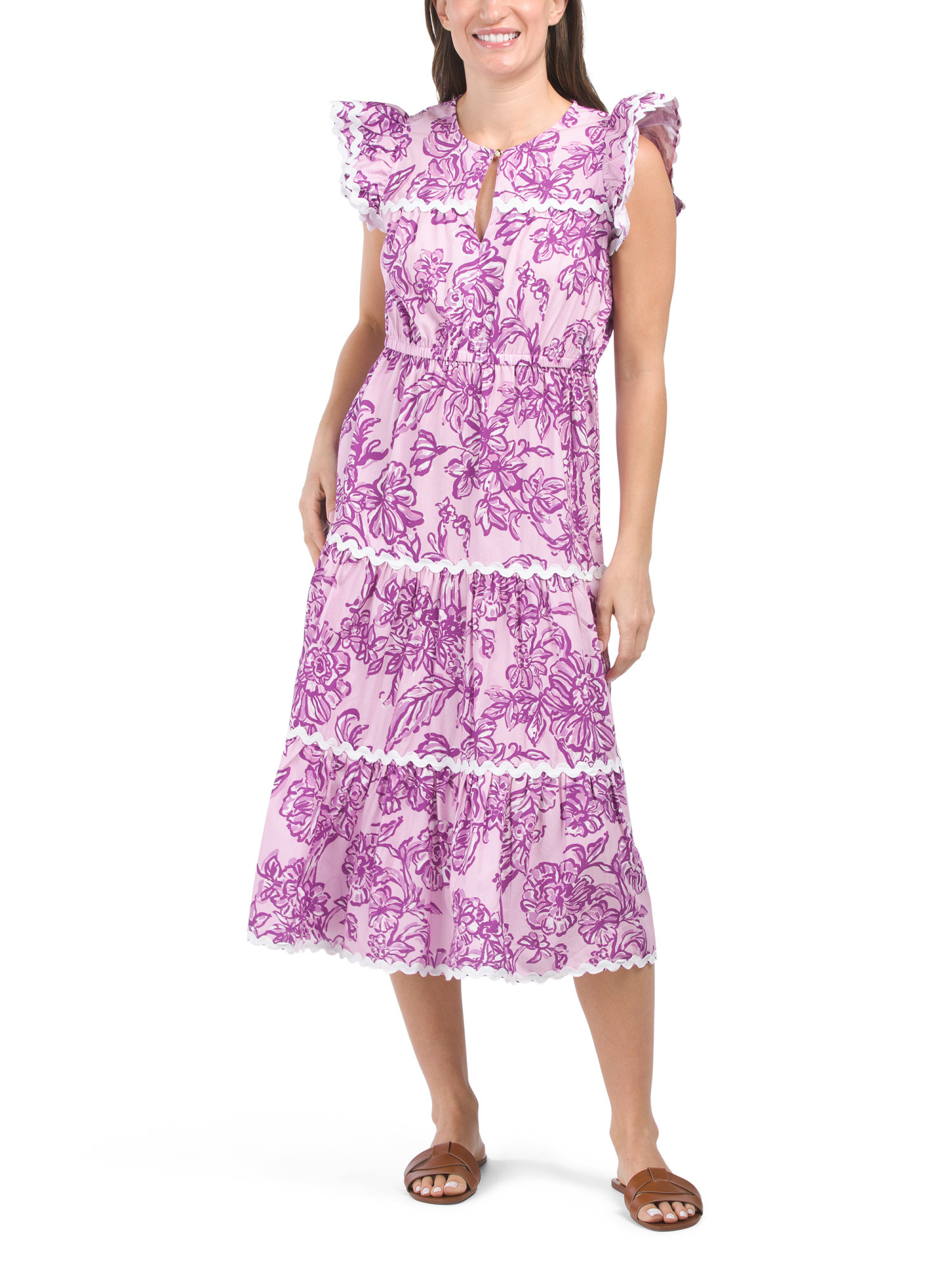Flutter Sleeve Floral Midi Dress With Rick Rack Trim | Casual Dresses  | Marshalls | Marshalls