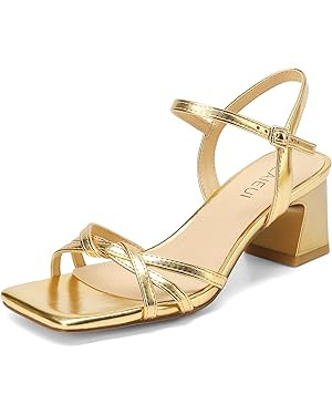 Women’s Dressy Low Block Heels with Square Toe, Cushioned Insole and Secure Ankle Strap for All... | Amazon (US)