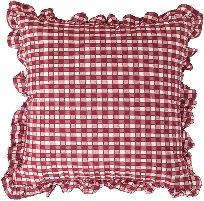 vctops Plaid Ruffle Throw Pillow Cover Farmhouse Red and White Checkered Pillowcase Shabby Chic V... | Amazon (US)