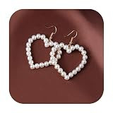 Samiaya Oversize Pearl Heart Earrings For Women Girls Big Korean C shaped Hoop Statement Dangle Wedd | Amazon (US)