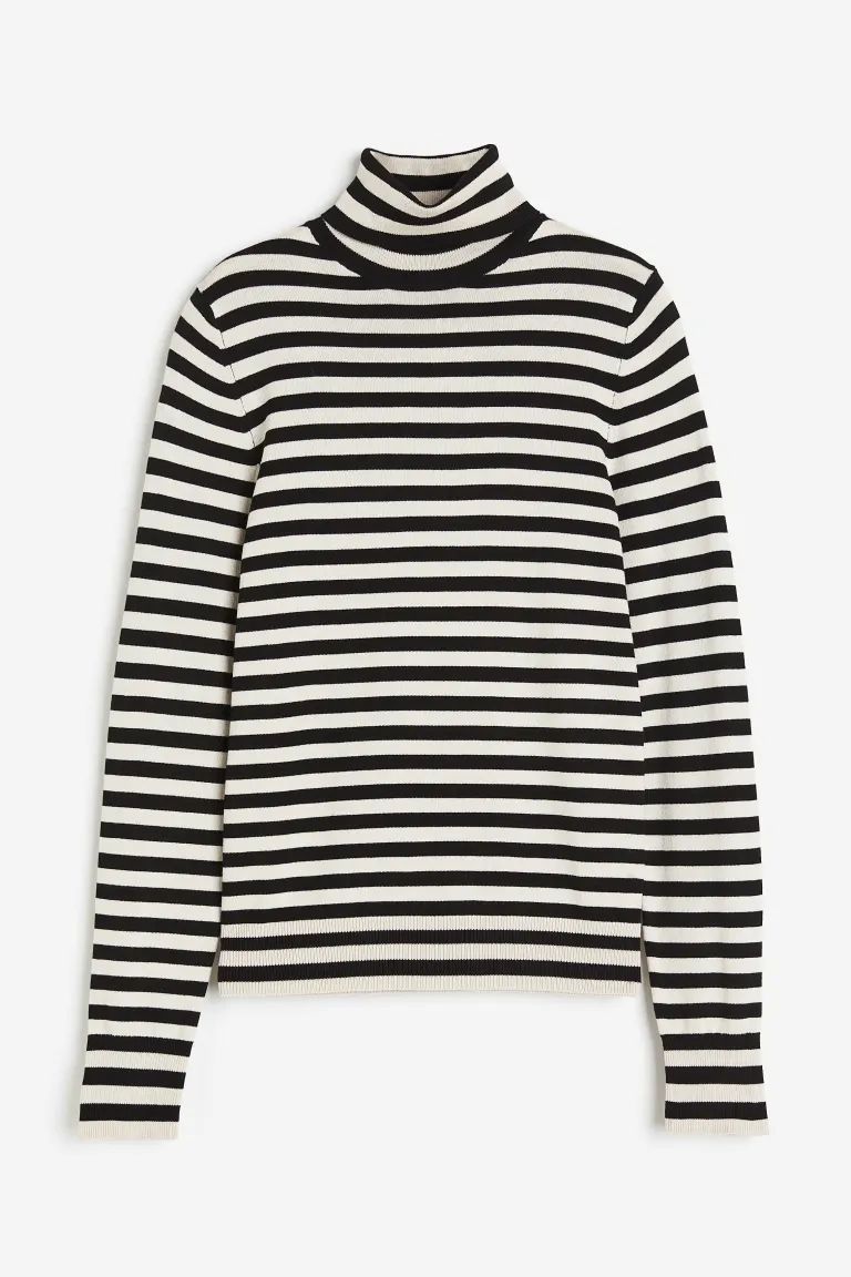 Turtleneck Sweater - Black/cream - Ladies | H&M US | H&M (US)