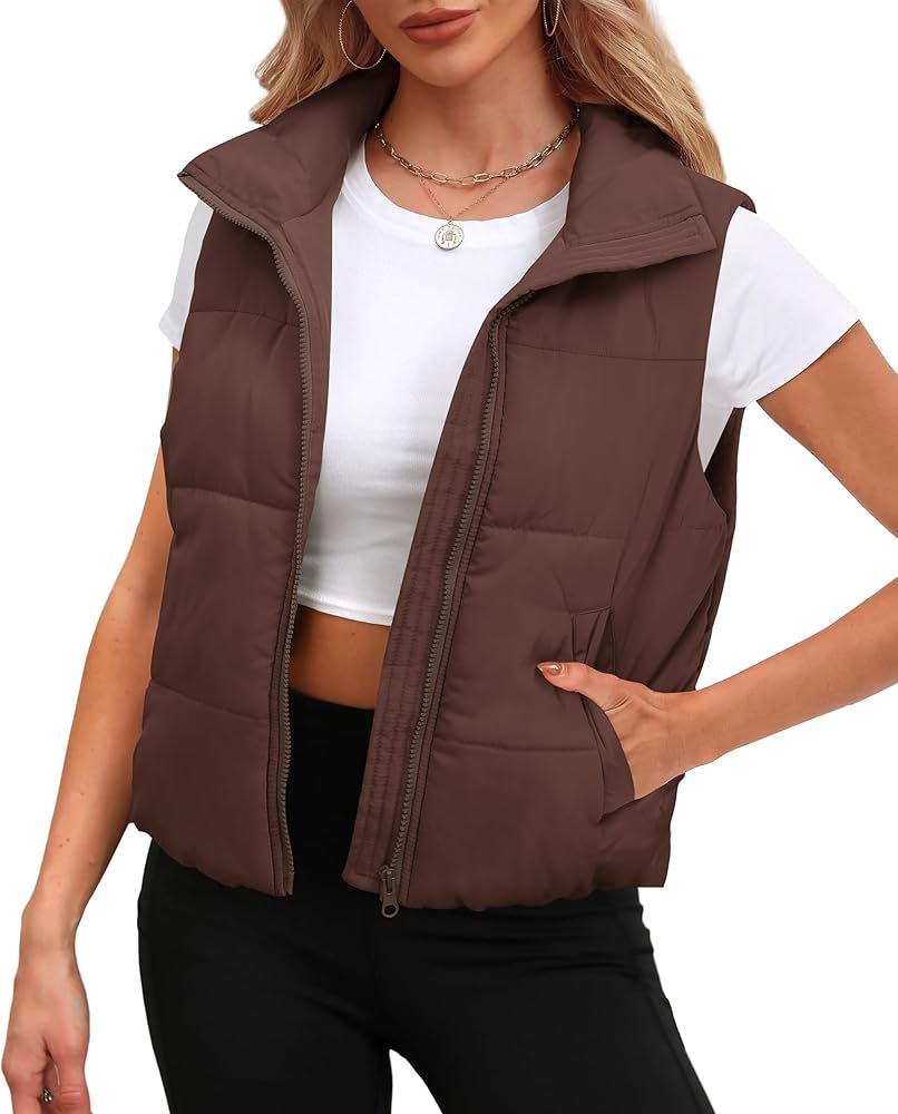 SAMPEEL Puffer Vest Women Cropped Stand Collar Lightweight Padded Outerwear Fall Winter Clothes W... | Amazon (US)