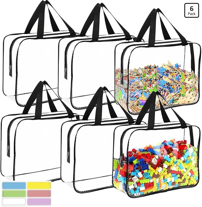 6 Packs Large Toy Storage Bags with Labels, Reusable Clear PVC Board Game Storage, Travel Waterpr... | Amazon (US)