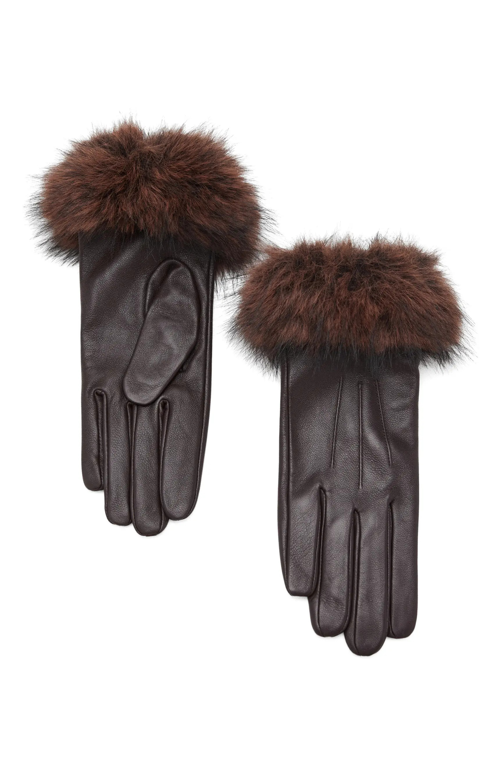 Faux Fur Trim Leather Gloves | Nordstrom