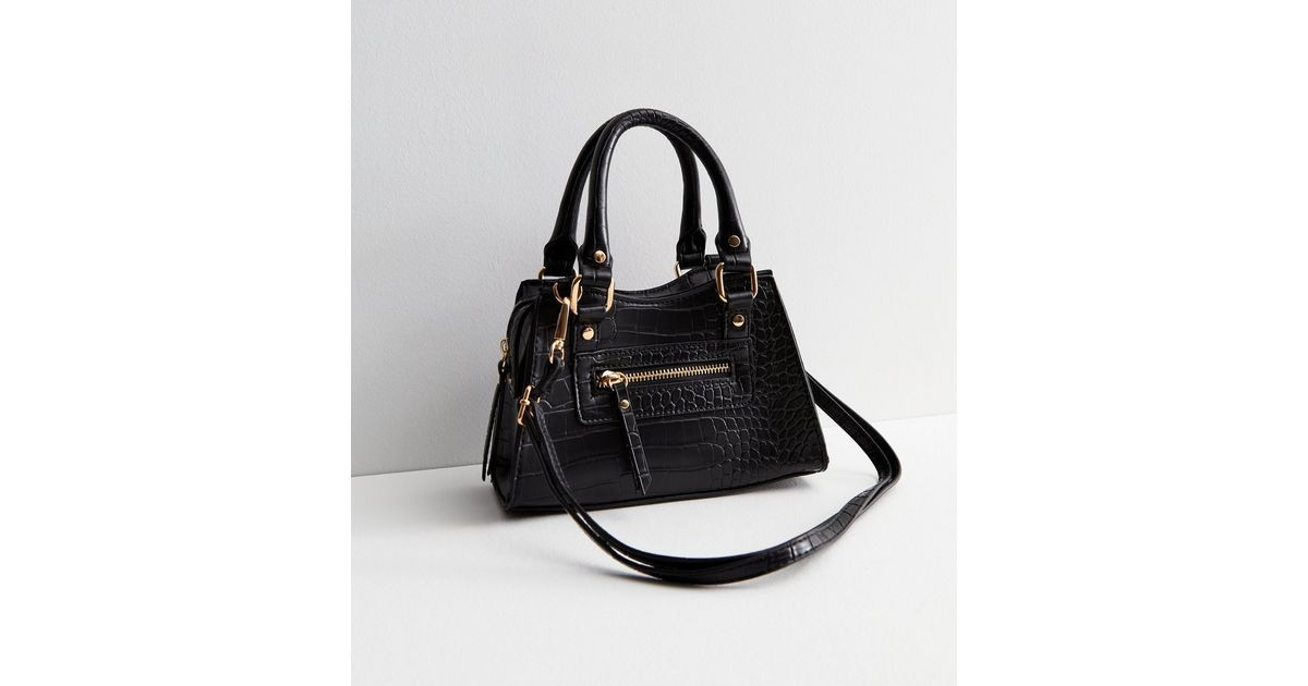 Black Faux Croc Mini Tote Bag | New Look | New Look (UK)